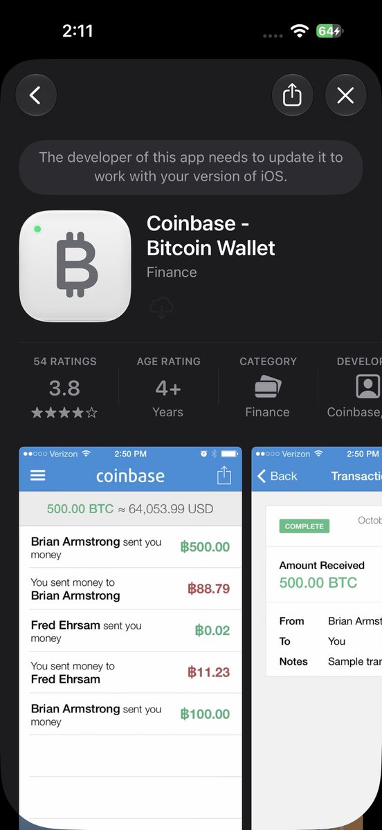 BitLift's tweet photo. Switched back to iPhone after 13 years on Android. It wouldn’t let me use the @coinbase app I had installed. Guess a few things have changed since then @brian_armstrong @FEhrsam? https://t.co/OMqvty7HnS