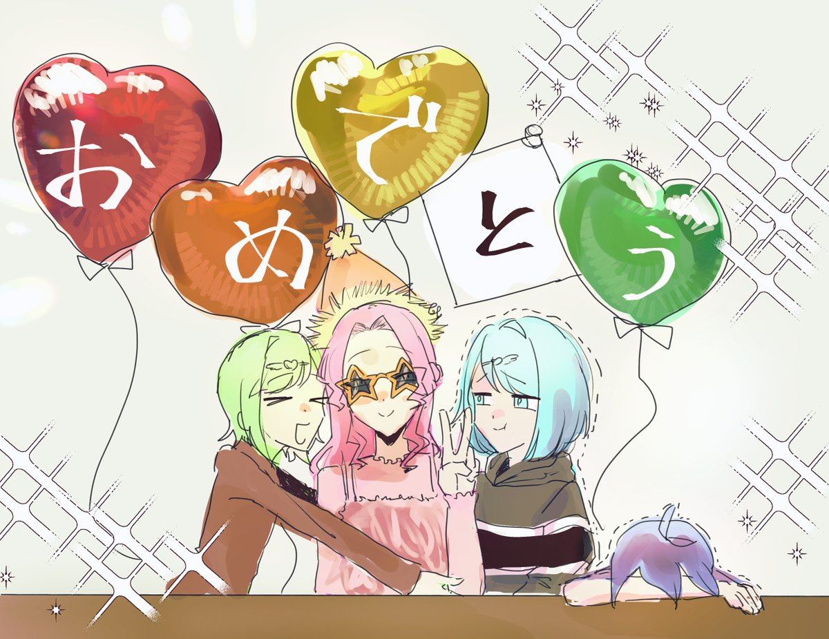 LandP__'s tweet photo. 【皆の日常🌟】 
あっ、載せるの忘れてました。
姉さんのお誕生日会の写真です。
クジがノリで持ってきたパーティーグッズを姉さんが嬉々としてつけたせいで、主役のビジュアルが…止めておけば良かったです。
風船はワカバが1つ割りました。
改めて、姉さん、おめでとう。
(スカイ)
#mhdn_nichijo https://t.co/V2OXYv9yAC