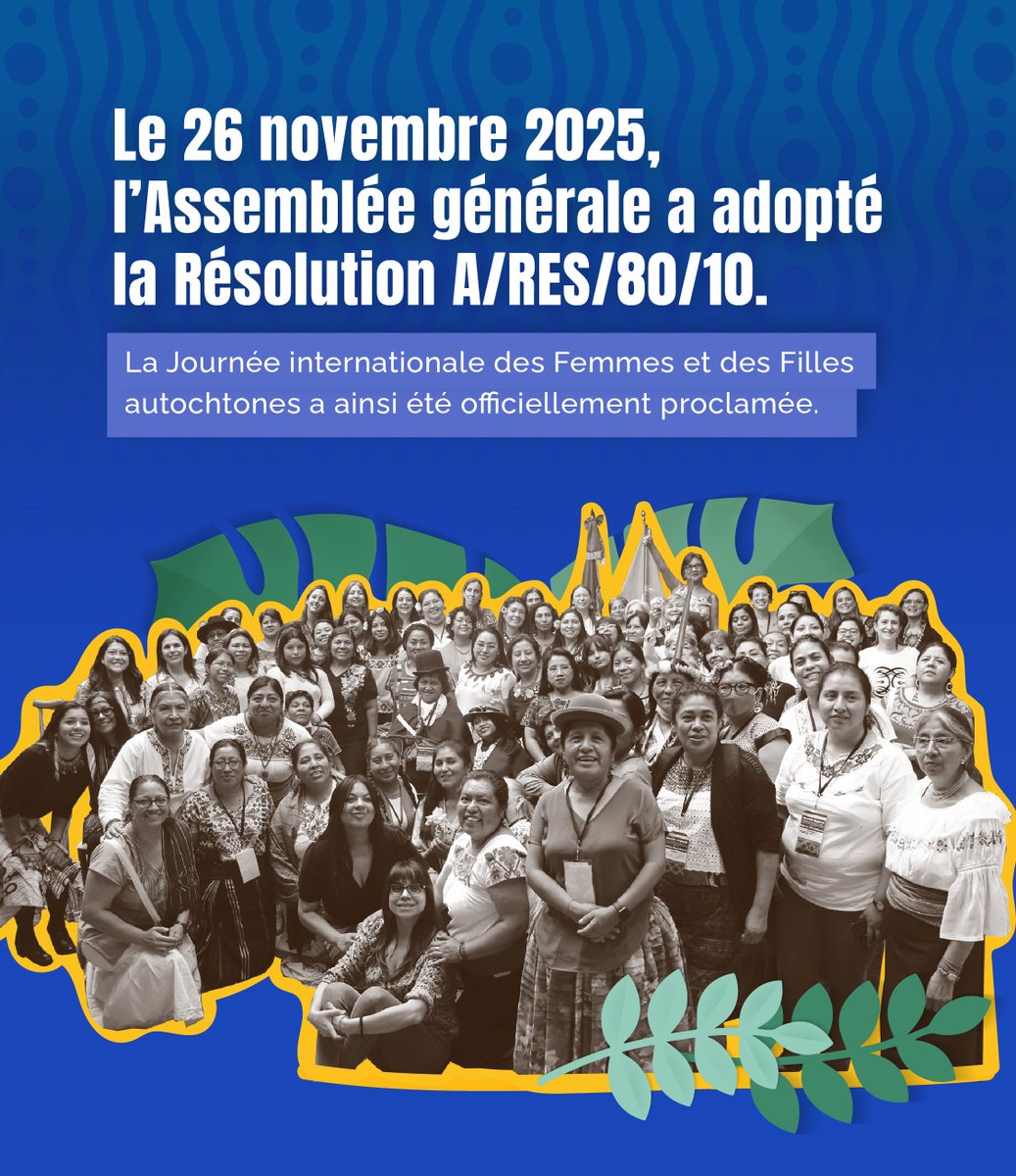 IIWF's tweet photo. 🌺 En septembre 2026, nous vivons la première commémoration mondiale de la Journée internationale des Femmes et des Filles autochtones, sous le mandat de l’Assemblée générale des Nations Unies.

���� Cette reconnaissance universelle ne marque pas le début de l’histoire : elle reconnaît une mémoire construite et portée pendant des décennies par des Femmes autochtones, des organisations, des réseaux régionaux, des mouvements et des personnes alliées.

🌎 Depuis plus de 25 ans, le FIMI contribue à renforcer cette articulation mondiale, à amplifier les propositions des Femmes autochtones et à relier leurs causes aux espaces multilatéraux.

📣 Désormais, le défi est de faire en sorte que cette commémoration mobilise des engagements concrets.

Nous appelons les États, les organisations internationales, les bailleurs de fonds, les organisations de la société civile, les médias et les mouvements sociaux à :

✊🏽 Écouter les voix et les propositions des Femmes et des Filles autochtones.
🤝🏽 Garantir leur participation à la prise de décision.
💜 Allouer des ressources directes et durables à leurs organisations.
📜 Mettre en œuvre la Recommandation générale no 39 de la CEDEF.
🌿 Protéger leurs droits individuels et collectifs, leurs territoires et leurs systèmes de connaissances.

✨ Le monde a reconnu cette date. Il doit désormais être à la hauteur du leadership que les Femmes autochtones ont toujours exercé.

Les Femmes autochtones ont toujours été des leaders : Pour l'avancement des engagements internationaux.

#JournéeInternationaleFemmesAutochtones #FemmesAutochtonesLeaders #FemmesAutochtones