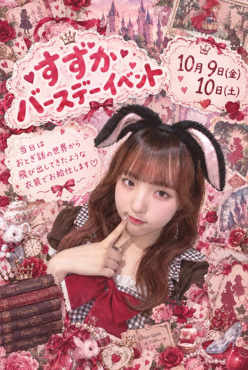 UrawaMaid_Mimi's tweet photo. 🍎すずかバースデーイベント🍎

10月9,10日(金,土)の2日間
すずか（ @suzu_mimi33  ）のBDイベントをさせていただきます♩⟡

当日はおとぎ話の世界から飛び出てきたような可愛いお衣装でお給仕します📖🌲✨

初めてのBDどきどき( ﾉ>ω<)ﾉ♥
おめでとうの��と言でも嬉しいです♥️ぜひ会いに来てね➰❕ https://t.co/p2muPr2JVm