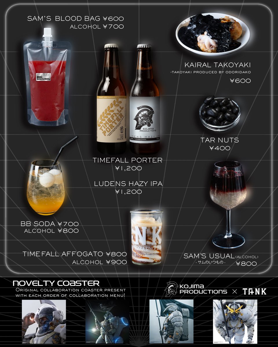 KojiPro2015's tweet photo. KOJIMA PRODUCTIONS × PARCO GAMES
STRAND STORE in 心斎橋PARCO

心斎橋PARCO B2F「TANK 酒場／喫茶」にて、期間限定のコラボレーションメニューを提供中です
9FのSTRAND STOREにお越しの際は、ぜひお立ち寄りください👍

TANK 酒場／喫茶
📅 9月22日（火）～10月12日（月・祝）
⏰ 11:00～23:00（L.O. 22:30）
📍 心斎橋PARCO B2F「TANK 酒場／喫茶」

#KojimaProductions #DeathStranding2