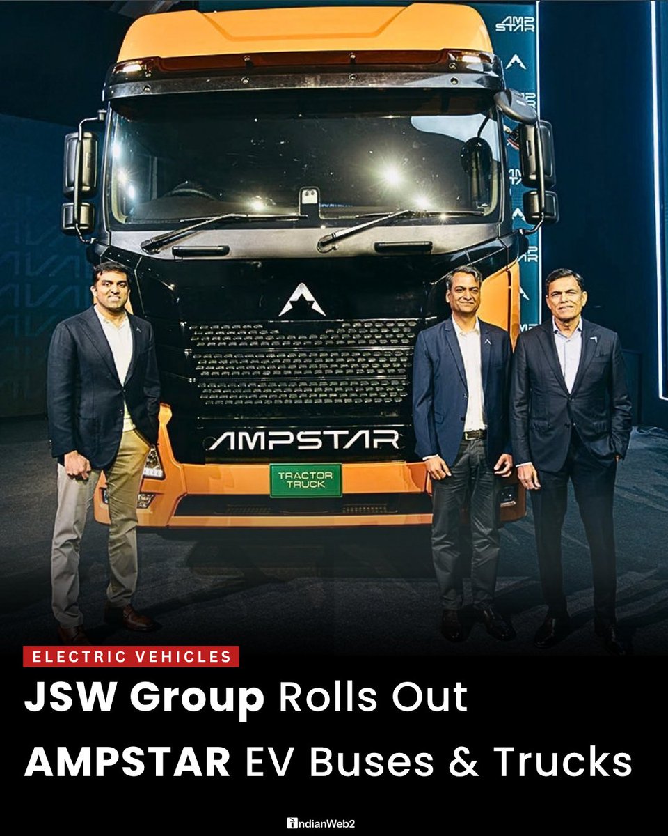 indianweb2's tweet photo. JSW Group launches #AMPSTAR, India’s electric bus and truck brand, with a 90‑acre plant and 15,000 EV capacity to drive sustainable mobility.
𝙈𝙤𝙧𝙚» https://t.co/Hq8tyk6M5r
#electricvehicles #EVmanufacturing #ebus #etrucks #jsw https://t.co/RTgLG1RV94