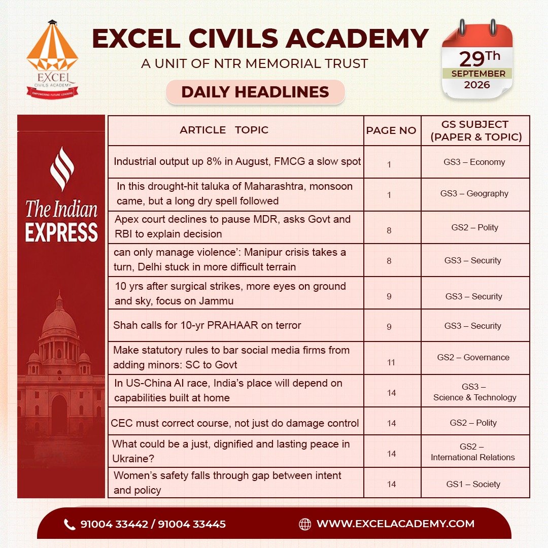 excelcivils's tweet photo. Today's Important Headlines from Indian Express Newspaper 
#todaycurrentaffairs #UPSCPreparation #IASPreparation #IASDream https://t.co/gocwKoULTY
