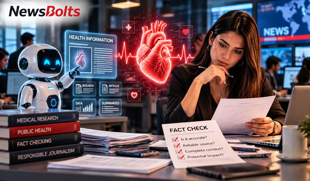 NewsBolts's tweet photo. AI can process millions of data points.

But when it comes to health information, one wrong detail can matter.

Heart health needs accurate information.
Journalism needs it too.❤️ 

NewsBolts: HUMAN GOVERNED AI NEWSROOM OPERATING SYSTEM

#WorldHeartDay #Journalism #DigitalMedia #AINewsRoom