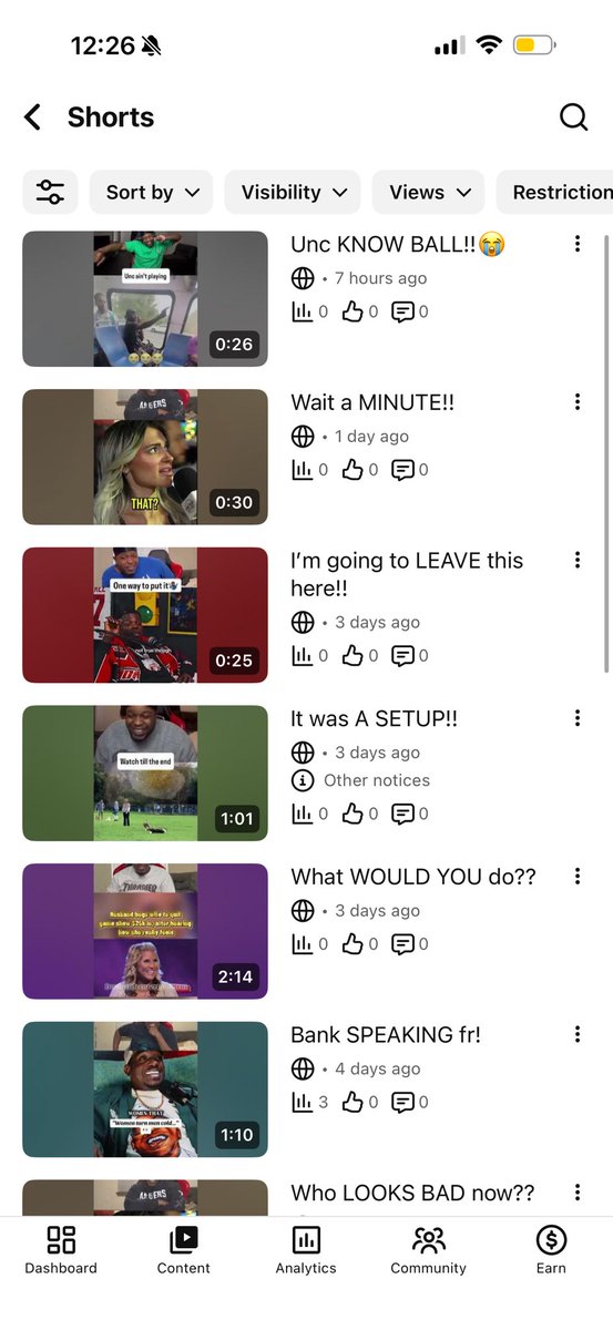 MorePenGriffey's tweet photo. @TeamYouTube My Shorts suddenly stopped getting Shorts-feed distribution. One recently got 3.5K views (95.3% Shorts feed), but several consecutive Shorts now have 0 views, even after multiple days. All uploaded manually in the YouTube app. Can you investigate? @PenGriffeyReacts https://t.co/tqgZjN8RUN