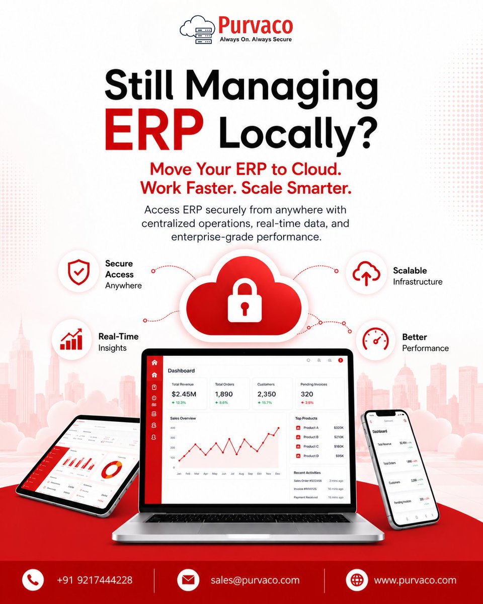 purvaco's tweet photo. Still managing your ERP locally? It may be time to move your ERP infrastructure to the cloud.

#Purvaco #CloudERP #ERPHosting #CloudHosting #ERP #CloudComputing #BusinessTechnology #DigitalTransformation #CloudSolutions #EnterpriseIT #BusinessGrowth #ITInfrastructure https://t.co/j2yMDGcEM5