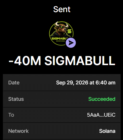 SigmaBullSol's tweet photo. 40M $SIGMABULL Successfully purchased ✅

Buy now before the presale ends

Send SOL To Presales Wallet:
EB6HcbQXufnxCeRxfJkngw4pNnbc5Ymwh5usGVmrngAH
 
Txn: https://t.co/Kb1nonE4uv

Min buy: 0.2 SOL Max: 10 SOL

0.2 SOL → 40,000,000 $SIGMABULL
0.5 SOL → 100,000,000 $SIGMABULL
1 SOL → 210,000,000 $SIGMABULL

Retweet & Drop SOL Address