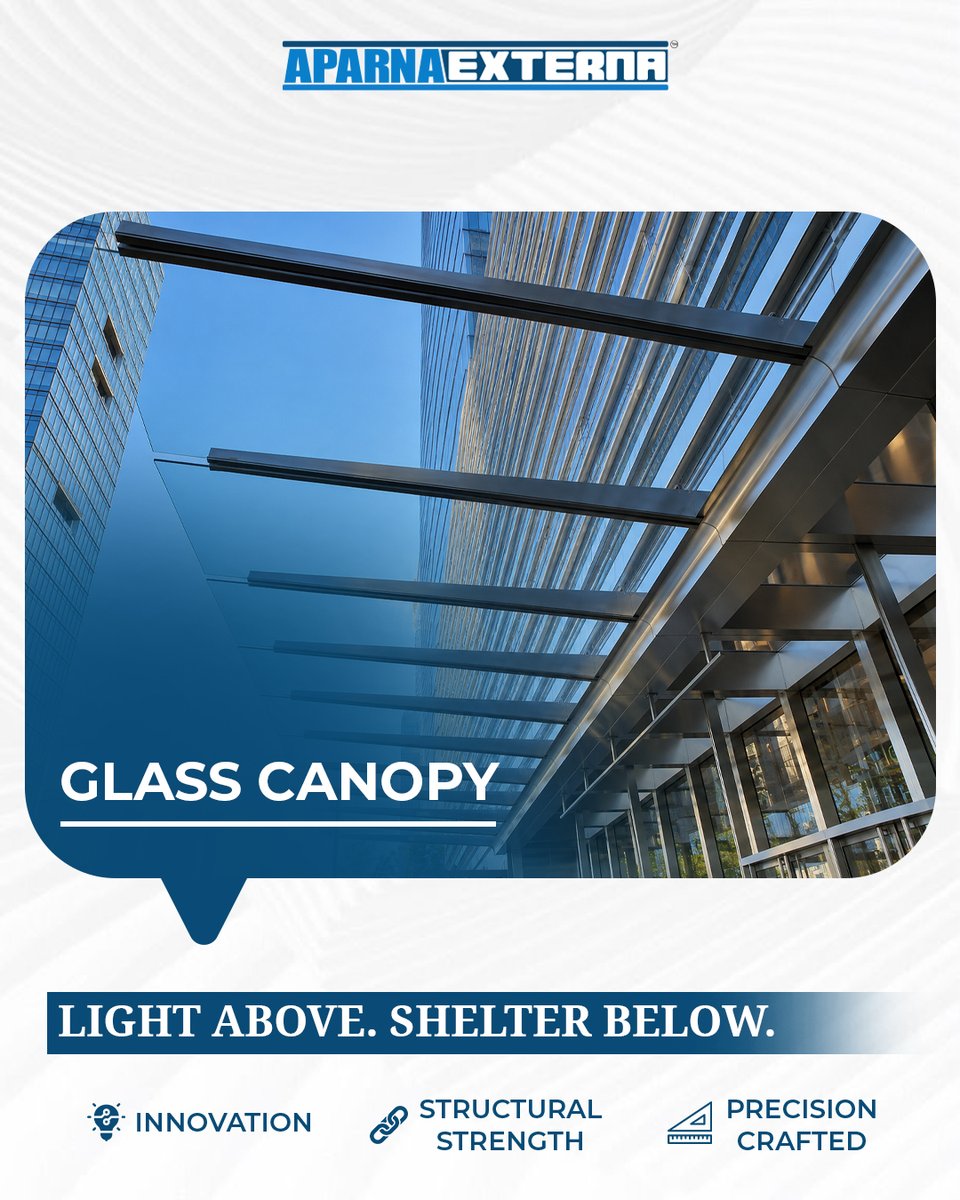 aparna_externa's tweet photo. Where openness meets protection. ✨
Glass canopies bring together contemporary aesthetics and dependable structural performance, creating spaces that feel lighter, brighter, and thoughtfully designed.
#AparnaExterna #GlassCanopy #FacadeSolutions #ModernArchitecture #BuiltToLast https://t.co/nzzzfsPp5A