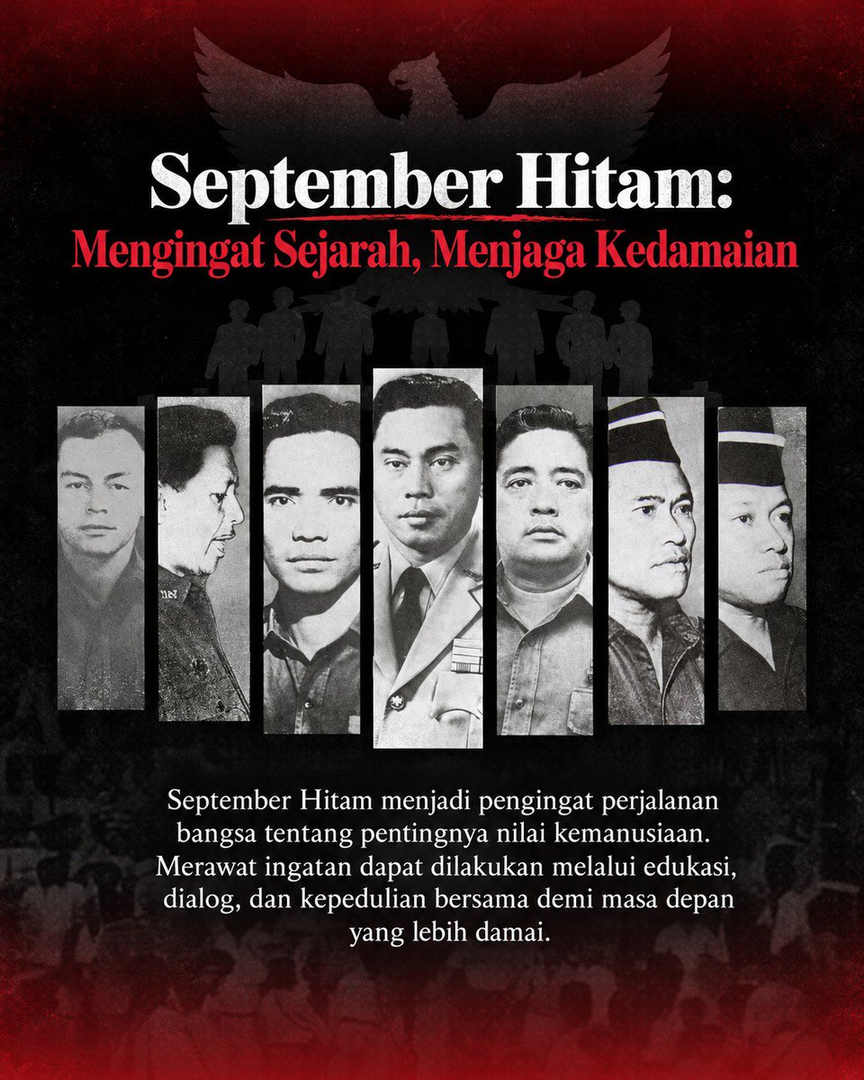 rlaskrxk's tweet photo. September Hitam menjadi momen untuk kembali mengingat perjalanan sejarah bangsa. Menjaga ingatan bukan hanya tentang mengenang masa lalu, tetapi juga membangun kesadaran agar nilai kemanusiaan terus dijaga.

#SeptemberHitam #SeptemberCeria https://t.co/SyRXck3O1I