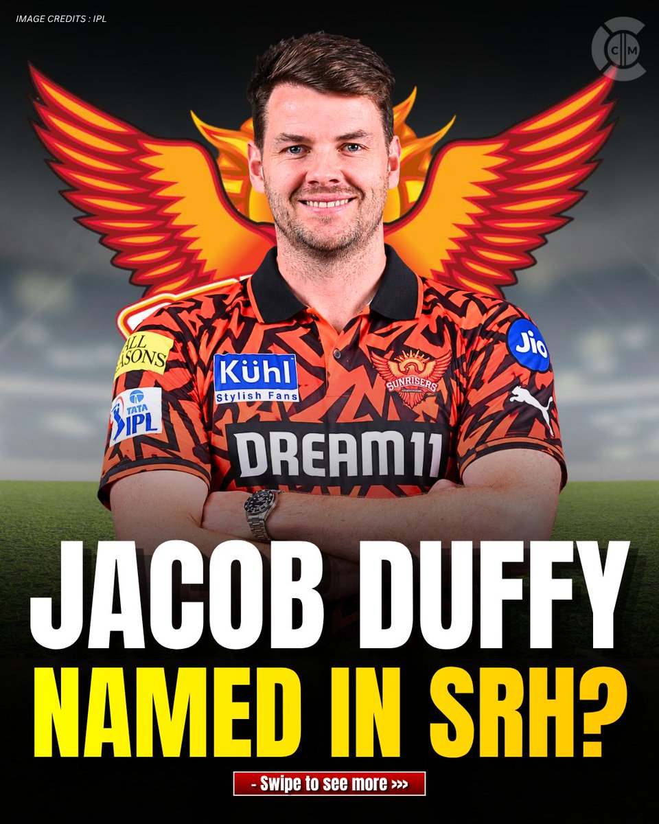 cricketmoodcom's tweet photo. 🧡🔥 JACOB DUFFY TO SRH FOR IPL 2027?
Reports and rumours are linking the New Zealand pacer with Sunrisers Hyderabad ahead of the next season. 👀🏏
Could a new chapter be on the cards? 🧡🔥
#JacobDuffy #SRH #SunrisersHyderabad #IPL2027 #IPL #NewZealandCricket #Cricket #cricketmoodofficial @ICC @BCCI @IPL @SunRisers @RCBTweets