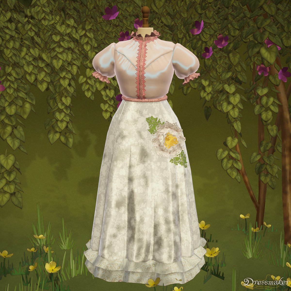 zologog_'s tweet photo. tried making flowers with ribbon like i’ve seen a bunch of ppl on here do. bf called this the egg dress #fair #dressmaker https://t.co/EXnbsYULnk