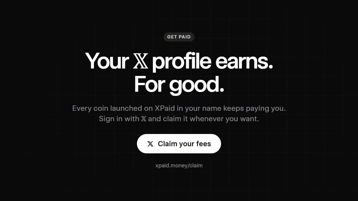 UseXPaid's tweet photo. your X profile can earn

someone launches a coin on XPaid in your name. people trade it. the fees are yours https://t.co/2mspLoaeZs