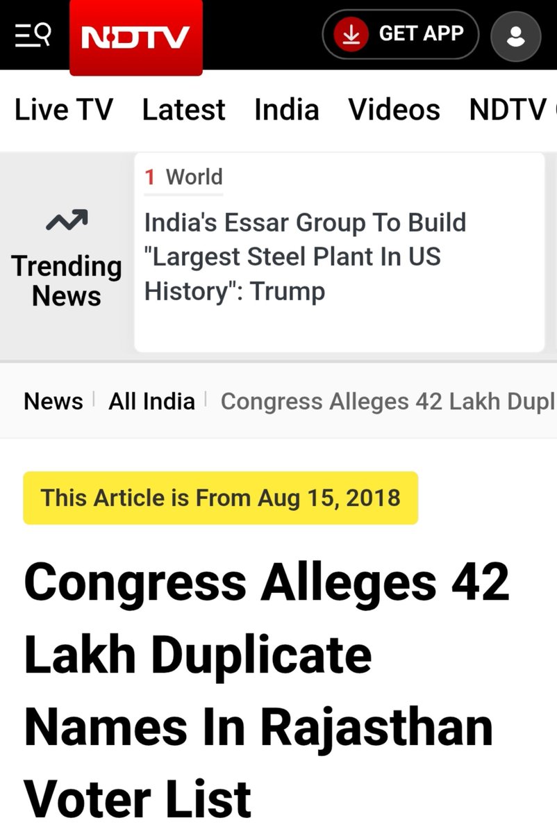 MrsGandhi's tweet photo. Hey @RahulGandhi, in August 2018, your own Congress party in Rajasthan, led by then CM Ashok Gehlot had demanded that 42 lakh duplicate names in the Rajasthan voter list should be removed. 

Your game is up.  To hide your own incompetencies, you have stretched a non-issue for far too long. Yet again, you are going to fall on your face!!