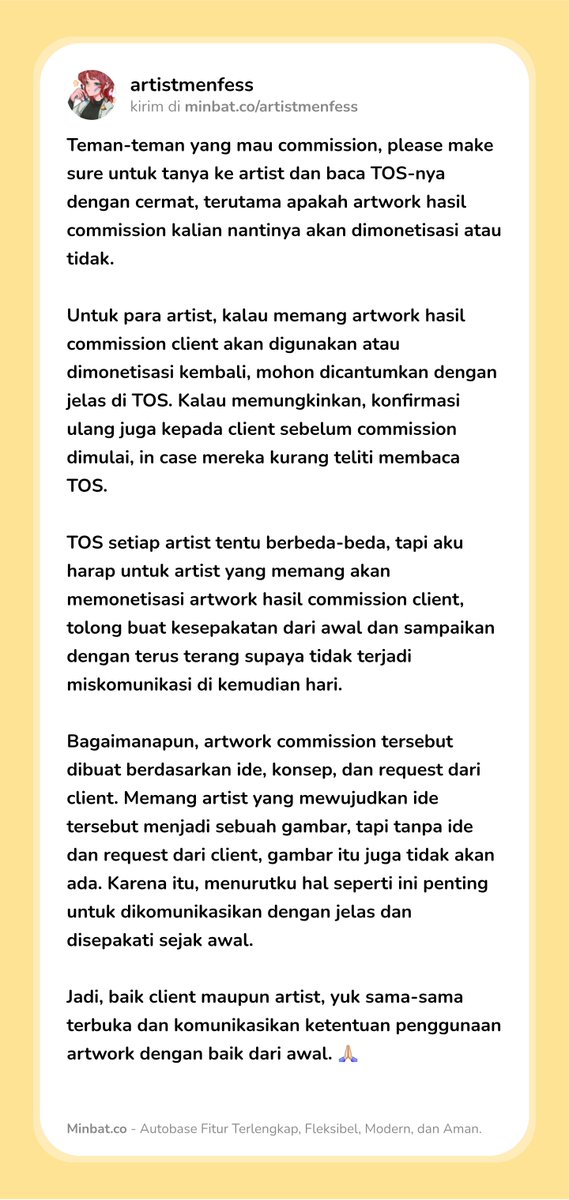 artistmenfess's tweet photo. Yuk bekerja sama dengan baik dan jujur 🎨 🫱🏻‍🫲🏼 https://t.co/jlrHMiMZos