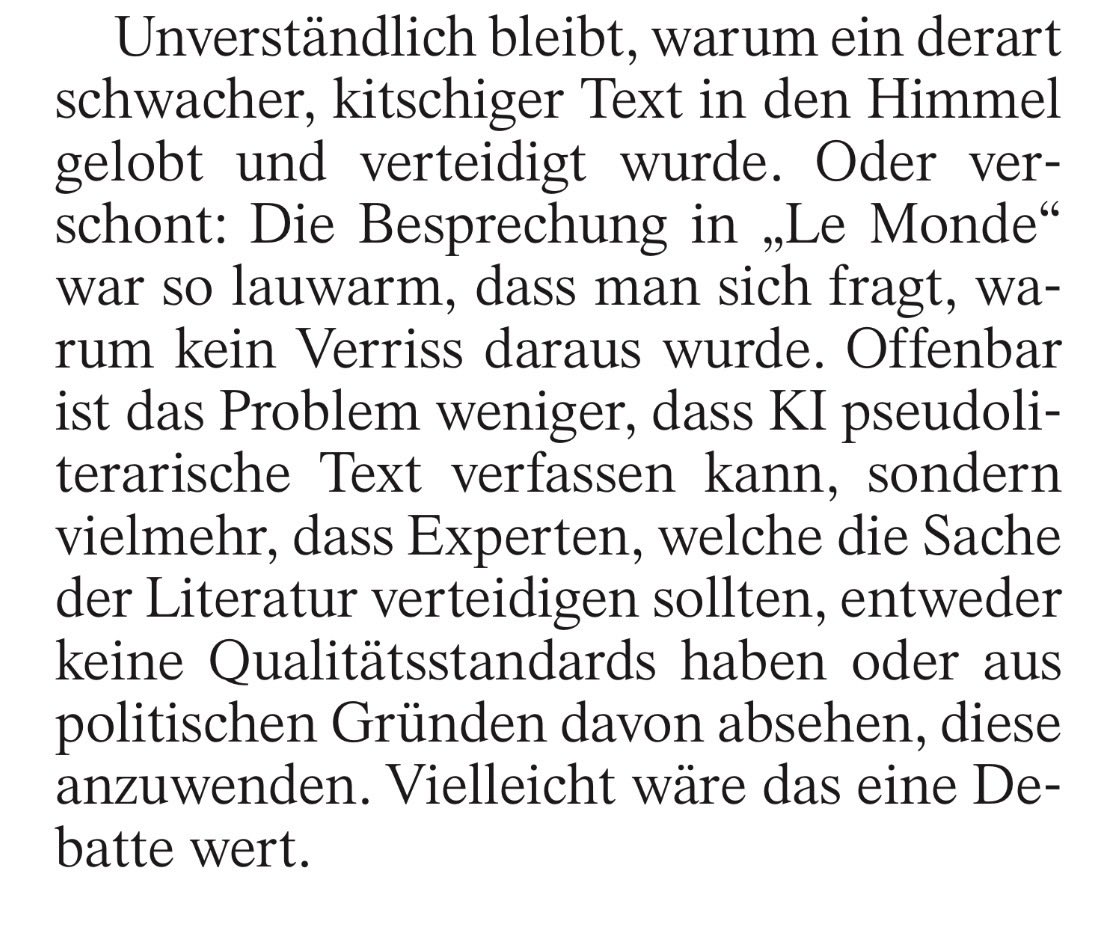 OliverBWeber's tweet photo. Niklas Bender in der heutigen Ausgabe über den wohl mit Ki geschriebenen Roman von Thélyson Orélien: https://t.co/zuJq7x8x9N