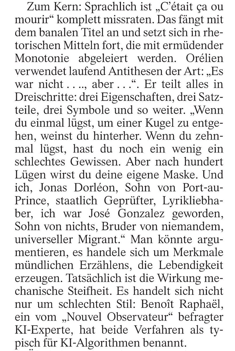 OliverBWeber's tweet photo. Niklas Bender in der heutigen Ausgabe über den wohl mit Ki geschriebenen Roman von Thélyson Orélien: https://t.co/zuJq7x8x9N