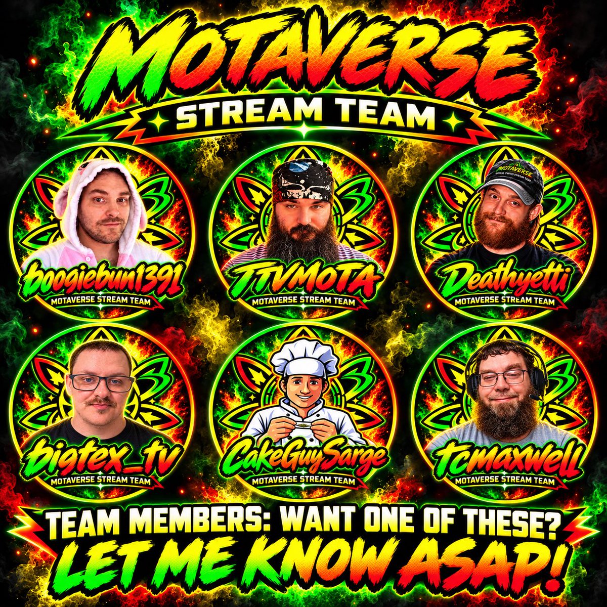TTVMOTA's tweet photo. MOTAverse rolling deep! π₯ππβ€οΈ
Got some of the crew rocking their new team pics! If youβre on the team and want one of your own, drop a comment or message me ASAP! Letβs get you repping the MOTAverse! π€
#MOTAverse #StreamTeam #Twitch #StreamerCommunity #TTVMOTA https://t.co/Z8Jmek02iV