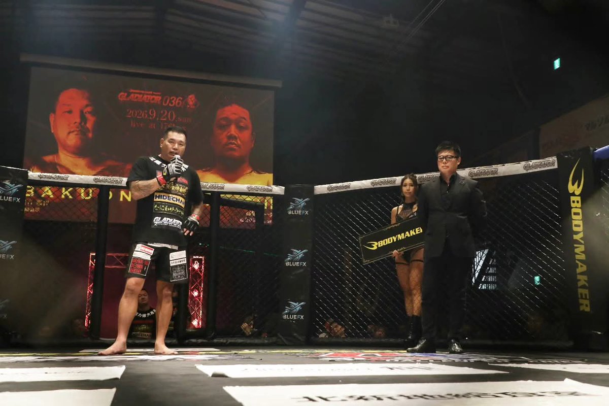 GLADIATOR_MMA_'s tweet photo. 2026 9/20 sun
BODYMAKERpresents
「GLADIATOR 036」
■GLADIATORヘビー級5分2R
○爆音那智(米川道場)
vs
✕高橋マーク(総合格闘技Asura)
1R 19秒 KO
#gladiator #bodymaker #the1tv https://t.co/O0lqMpmsGi