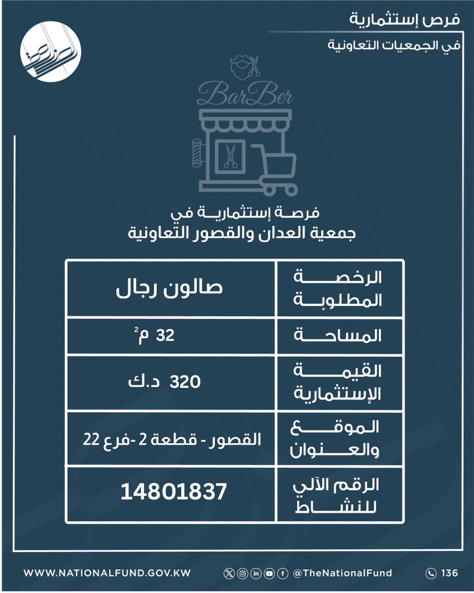 thenationalfund's tweet photo. اعلان عن فرص استثمارية للمبادرين المقيدين بالسجل الوطني
للحصول على الكراسة ومعرفة الشروط والمستندات المطلوبة، الرجاء مراجعة جمعية العدان والقصور التعاونية.
#الصندوق_الوطني 
التقديم متاح إلى تاريخ 5 اكتوبر 2026
من الساعة ٩ صباحا إلى ٣ عصرا https://t.co/Ki2oGxYRAs