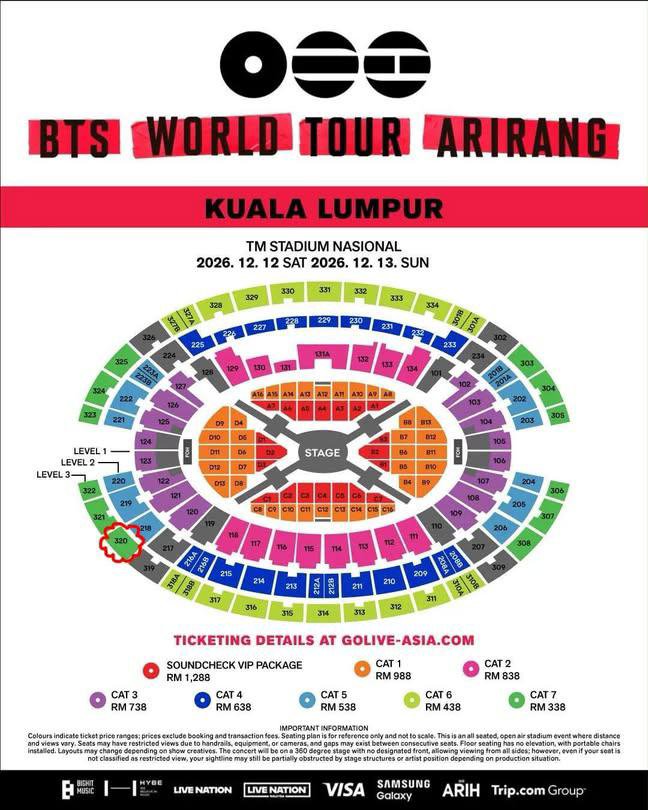 IKarna003's tweet photo. WANT TO SELL: 
- BTS World Tour Arirang Kuala Lumpur tickets
- Dates: December 13th, 2026.
- Venue: TM Stadium Nasional, Kuala Lumpur.
- CAT 7 Sec 320 Row K
- 2 tickets side by side
Interested can direct DM! https://t.co/cvKh2vm8zv
