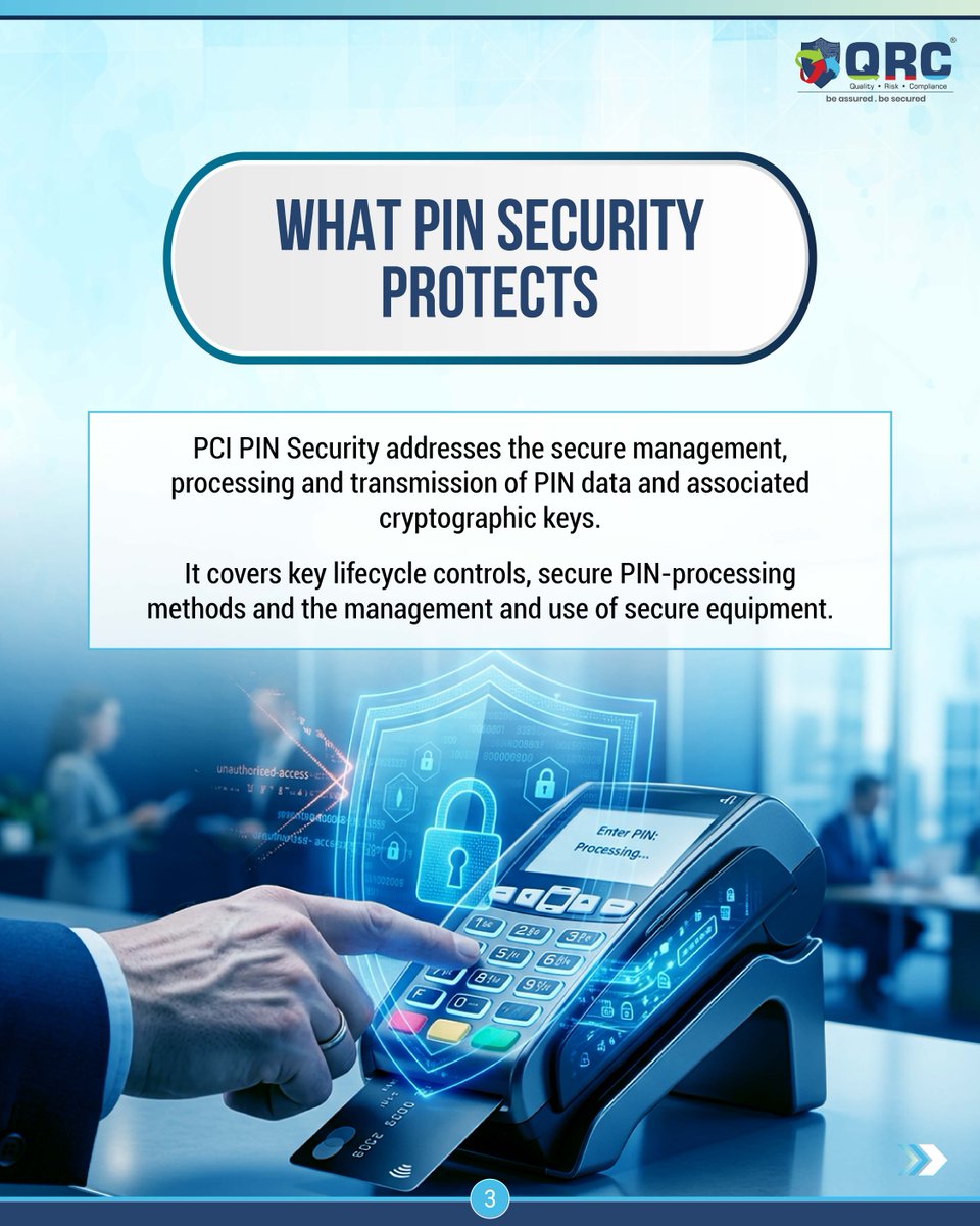 QRC_Assurance's tweet photo. 🔑 What does PIN Security protect?

PCI PIN Security addresses the secure management, processing and transmission of PIN data and associated cryptographic keys.

It also covers key lifecycle controls, secure PIN-processing methods and secure equipment. https://t.co/AKeupwex0l