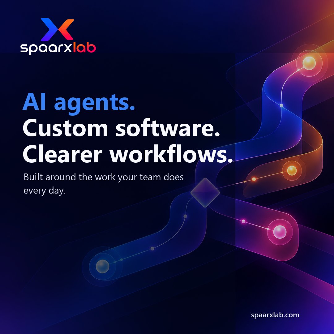spaarxlab's tweet photo. AI agents should simplify work—not add complexity. 🚀

SpaarxLab builds custom software and workflow automation for recurring business tasks, clearer handoffs and practical next steps.

What would you automate first? 👇

#AIAgents #CustomSoftware #WorkflowAutomation https://t.co/Pjle9FtZV3