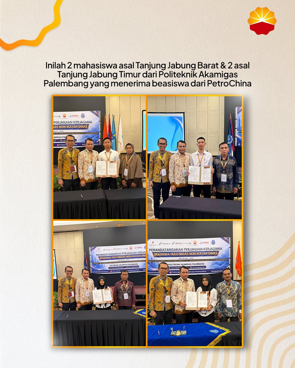 PetrochinaID's tweet photo. PetroChina aktif mendukung putra-putri daerah untuk melanjutkan pendidikan ke jenjang lebih tinggi, seperti memberi beasiswa di PEM Akamigas Cepu dan Politeknik Akamigas Palembang.
#fromJabungforIndonesia
#PetroChina https://t.co/2cYkNstyzs