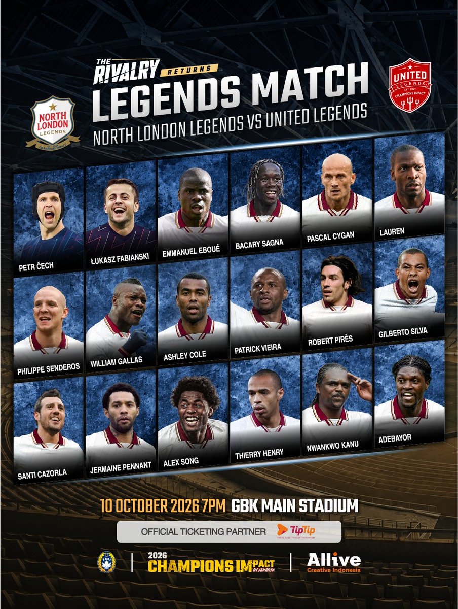 HabisNontonFilm's tweet photo. Ada yang mau tiket gratis LEGENDS MATCH: United Legends vs North London Legends?

Coba tulis di reply, apa yang bikin kamu jatuh cinta sama Arsenal.

2 jawaban terpilih bakal dapet tiket gratis dari Minton.

Sikat! https://t.co/FcgfeVq2WM