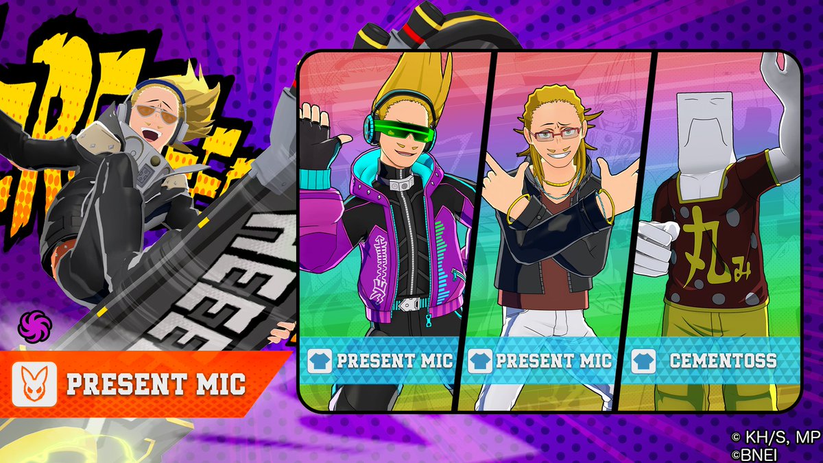 MyHeroUR's tweet photo. ／
Character Roll: Alternative (S19) Present Mic Now Live!
＼

Present Mic [D.J. Board] and the following PUR Costumes are now available!

[Present Mic] Cyber Hero Costume
[Present Mic] Casual Wear
[Cementoss] Day Off

#MHUR https://t.co/WAW23KKStA