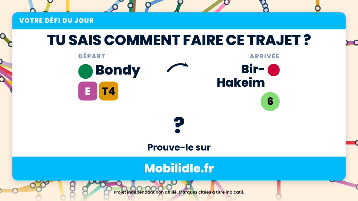 mobilidle's tweet photo. Le défi du 29 septembre 2026 : Bondy → Bir-Hakeim.

Le meilleur trajet, pas le premier qui marche. Lien en bio.

#Mobilidle #IleDeFrance #Transports #Metro #RER #Transilien https://t.co/VHj9GzPCN8