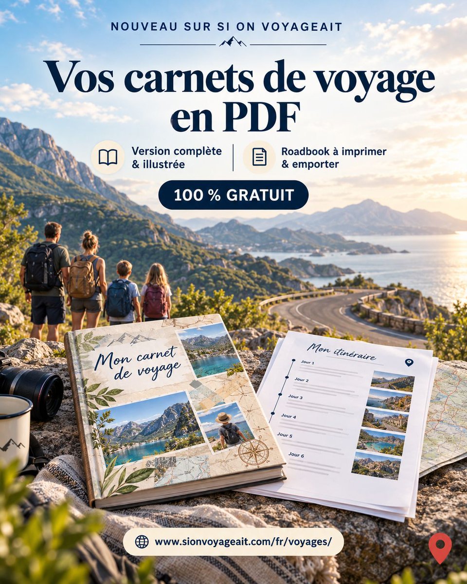 sionvoyageait's tweet photo. Nos carnets de voyage sont maintenant disponibles gratuitement en PDF ! ✨

Deux formats à télécharger :
📖 la version complète et illustrée
🗺️ le roadbook à imprimer et emporter

Choisissez votre destination 👇

https://t.co/nNmYRGlxCh

#CarnetDeVoyage #RoadTrip https://t.co/kS0NbbGc0g