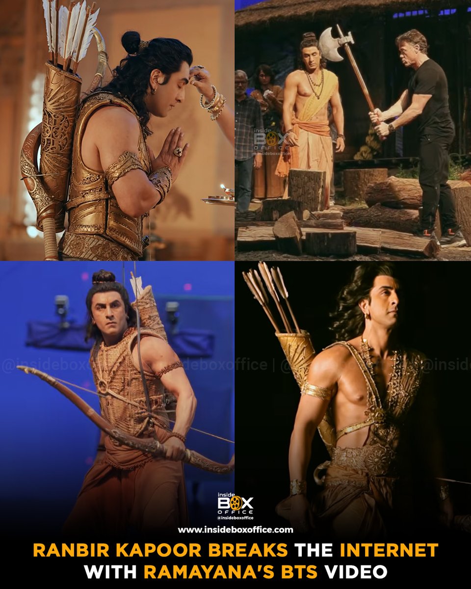 InsideBoxOffice's tweet photo. On #RanbirKapoor's birthday, a BTS video featuring the actor filming for #Ramayana as Lord Rama has been revealed, and it has greatly helped make his portrayal of #LordRama more exciting to see on the big screen.

This official BTS video shows him filming various dramatic and action-filled parts of Ramayana, along with how he prepared for those scenes. It also features the actors, action choreographer, director, producer, etc., along with how dedicatedly they have worked on this movie.

Did you like the "This is our Rama" BTS video from Ramayana?