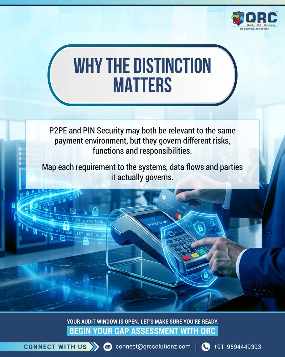 QRC_Assurance's tweet photo. Why does the distinction matter?

P2PE and PIN Security address different risks, controls and responsibilities—even within the same payment environment.

Visit to know more: https://t.co/1NupzOm1wv https://t.co/Ccm36MbF79