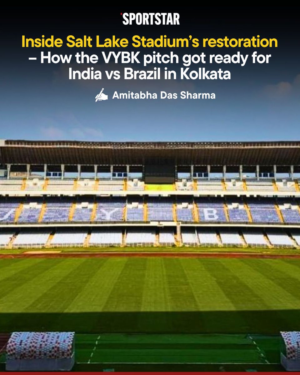 sportstarweb's tweet photo. 𝐓𝐡𝐞 𝐒𝐚𝐥𝐭 𝐋𝐚𝐤𝐞 𝐒𝐭𝐚𝐝𝐢𝐮𝐦’𝐬 𝐩𝐢𝐭𝐜𝐡 𝐝𝐢𝐝 𝐧𝐨𝐭 𝐥𝐨𝐨𝐤 𝐜𝐨𝐧𝐝𝐮𝐜𝐢𝐯𝐞 𝐰𝐡𝐞𝐧 𝐭𝐡𝐞 𝐝𝐚𝐭𝐞 𝐰𝐚𝐬 𝐚𝐧𝐧𝐨𝐮𝐧𝐜𝐞𝐝 𝐟𝐨𝐫 𝐈𝐧𝐝𝐢𝐚 𝐯𝐬 𝐁𝐫𝐚𝐳𝐢𝐥 🇮🇳🇧🇷

Soon after the announcement, a team from the Brazilian Football Confederation (CBF) visited Kolkata but was unhappy with the condition of the pitch 🏟️

Ivan Nascimento, a turf expert from Brasilia, arrived in the city and stayed for a month, overseeing the transformation 🤝

Here’s how the pitch was finally readied for the match on October 3 in Kolkata ➡️ https://t.co/PDEdu73vU4 

✍️: @Adistweets | 📸: Ivan Nascimento

#IndianFootball #Kolkata #IndiavsBrazil