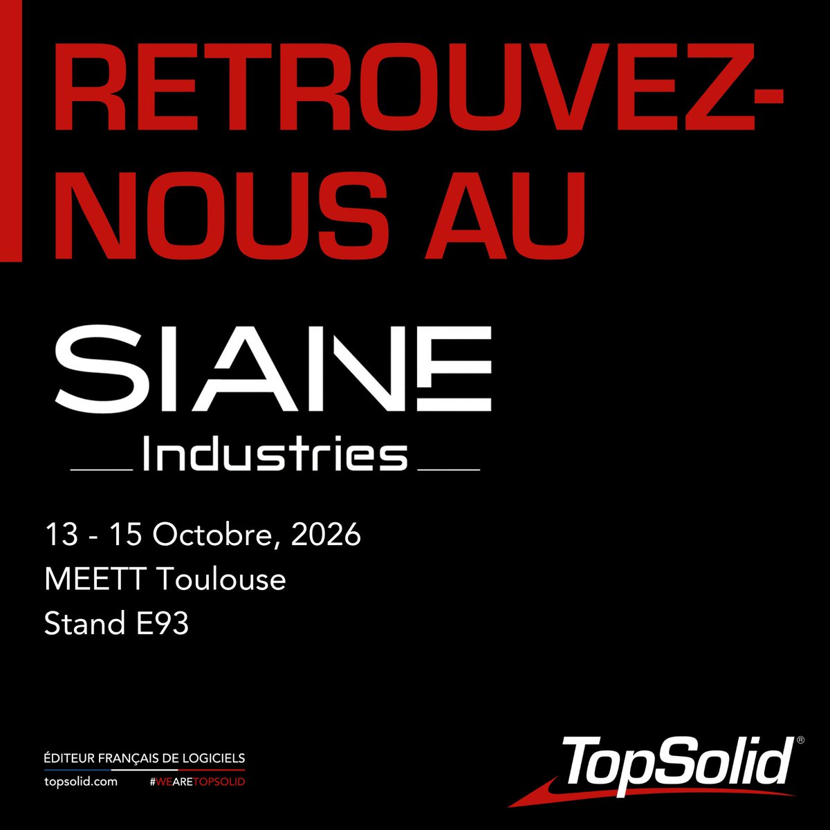 TopSolid's tweet photo. ⚙️ RDV avec #TOPSOLID au #SIANE2026 !

Du 13 au 15 octobre, retrouvez-nous au MEETT de Toulouse, pour découvrir comment connecter conception, production et atelier : #Design, #CAM, #ERP, #ShopFloor.

Obtenez votre badge visiteur 👉 https://t.co/kGwJmTuNlR

#Industrie https://t.co/kpvoyd65MK