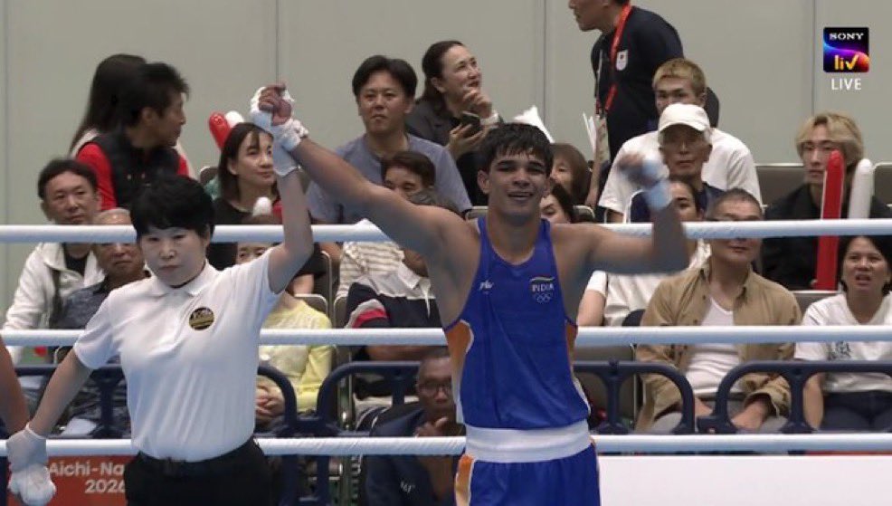 TheKhelIndia's tweet photo. THAT’S HUGE RESULT!!!!! 🔥🔥🔥

Ankush stuns reigning World Champion Fazliddin Erkinboev 4-1 in the Semi Finals🥊

Second Indian Boxer into the Finals 🇮🇳

LET’S GOOOOO FOR THE GOLD! 🥇 https://t.co/HV224lkf3X