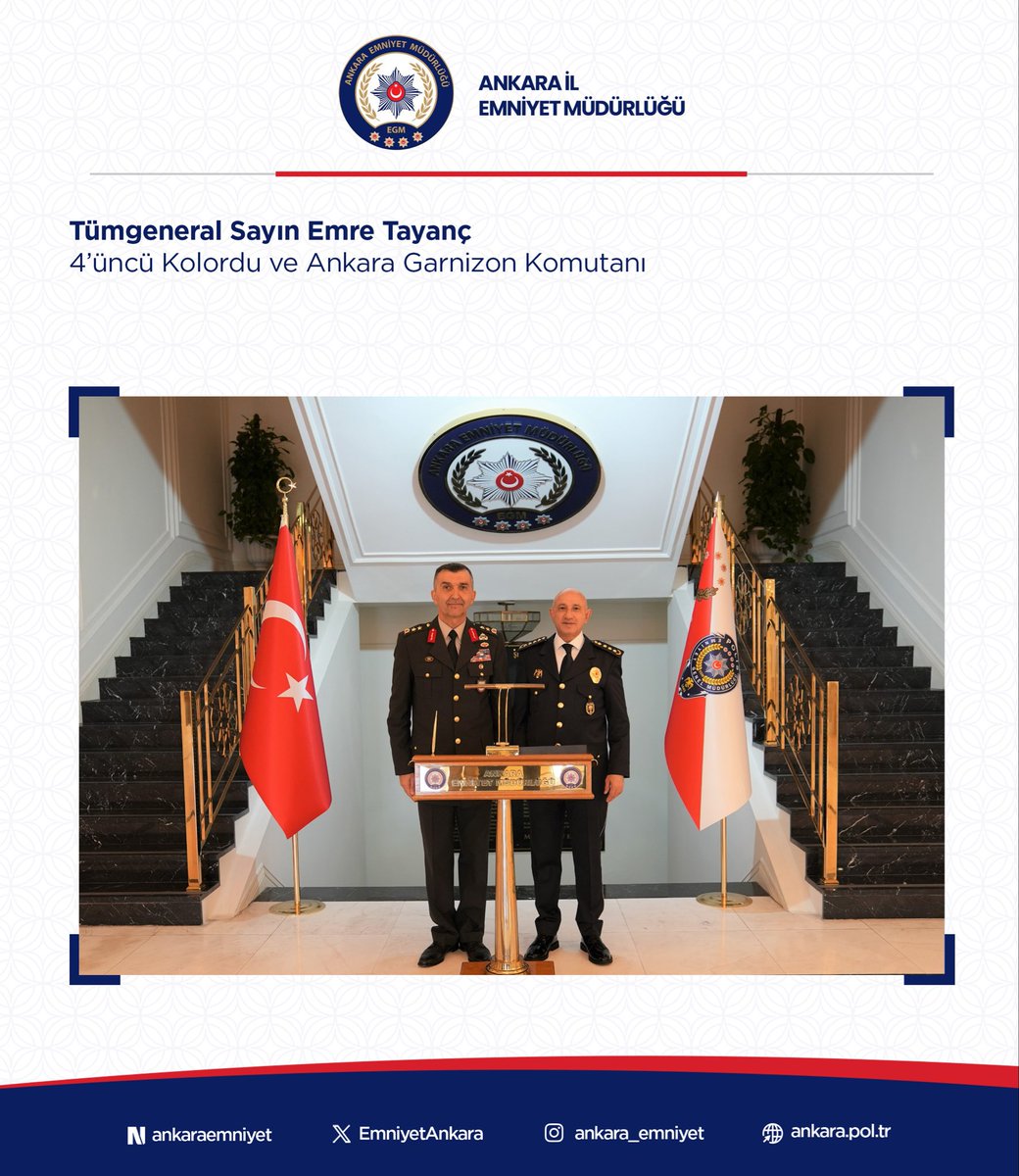 Maksutyuksek's tweet photo. 4’üncü Kolordu ve Ankara Garnizon Komutanı Tümgeneral Sayın Emre TAYANÇ’ı Ankara İl Emniyet Müdürlüğümüzde ağırlamaktan memnuniyet duydum.

Nazik ziyaretleri için kendilerine şükranlarımı sunuyorum. https://t.co/HnK3at8Dfq