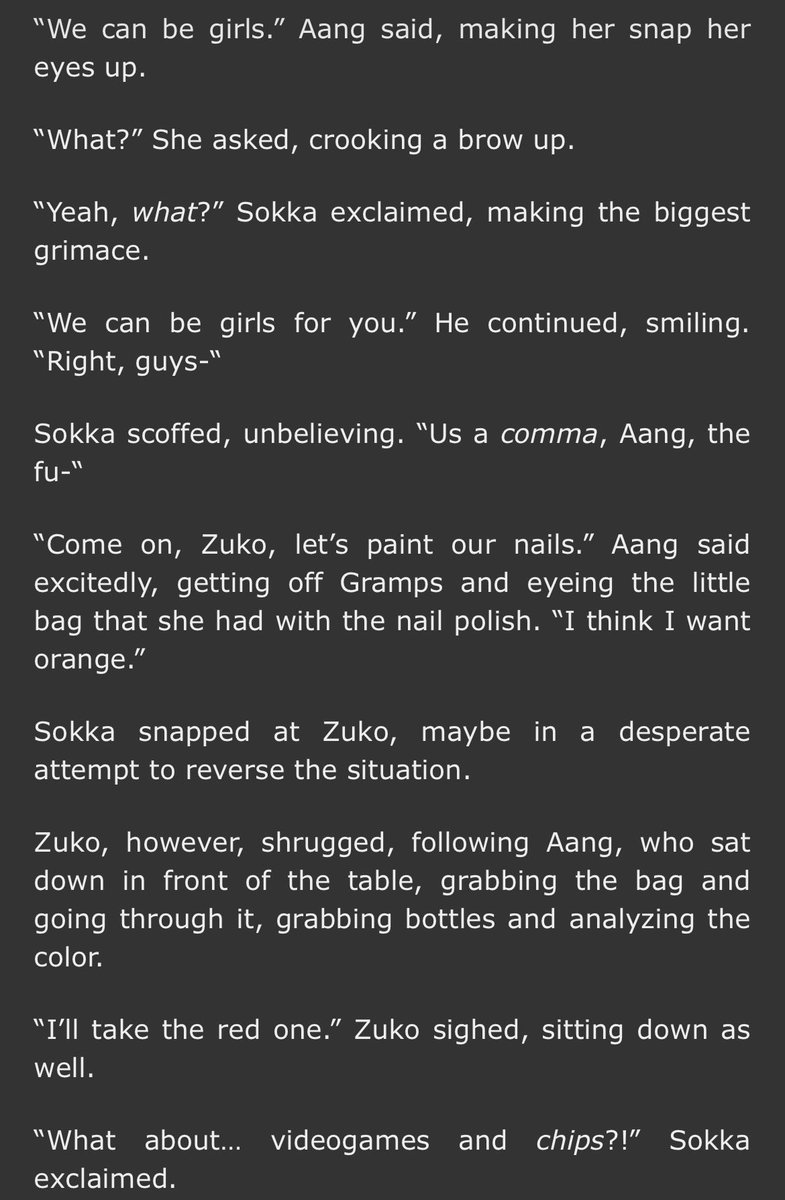 vaniclarkarts's tweet photo. It’s been a long time coming but ☝🏻 I brought a 20k word chapter (last pic is how I feel about it 🙂😗) but either way I hope you adore it just as much as me! 
DLS ch4 is yours! So excited! 
https://t.co/i2ZKzGX3iz
#kataang #aang #katara #atla https://t.co/9nWz7iDudz