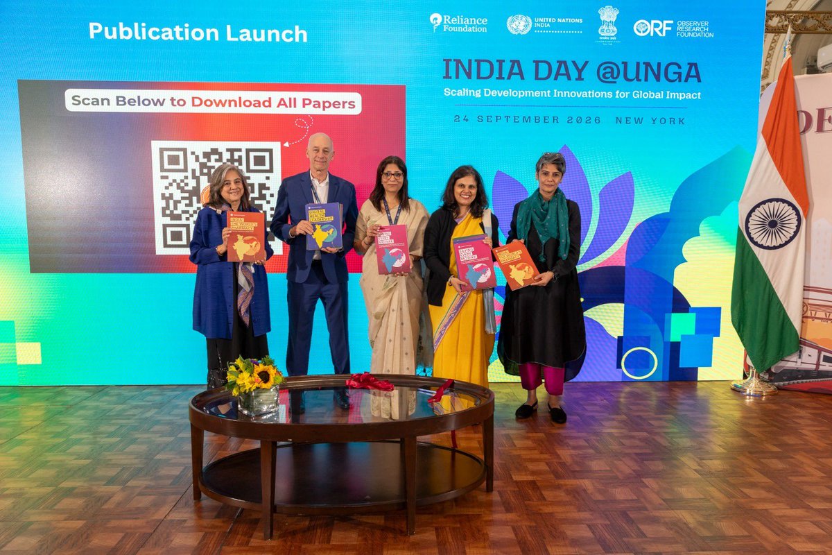 GHS's tweet photo. India Day at #UNGA is a celebration of India’s knowledge, innovation and growing contribution to the world.

This year, GHS launched a five-part series capturing India’s experience in scaling health initiatives and innovations that have transformed care for its people. Spanning digital health, nutrition, health systems strengthening, pharmaceuticals, and maternal health, the reports explore what it takes to move from innovation to implementation at scale: what worked, what is still being learned, and lessons for the Global South.

The papers anchored the discussion at “Women, Children and Youth: Building Healthier Futures for the Next Billion.”  We want to extend our thanks to the Ms. Punya Salila Srivastava, Secretary, @MoHFW_INDIA who delivered the keynote address at our session and launched the reports. Drawing on experiences from across India’s health system, the series helped frame a conversation about how countries can translate innovation into lasting, system-wide impact.

Read the full reports here: https://t.co/7g1UXqZfgh

We are grateful to @GatesIndia for their partnership, the authors and all contributors for bringing these reports to life.
