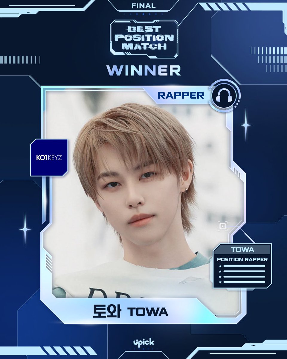 UPICK_twt's tweet photo. 🎉유픽 <포지션 매치 #래퍼> 결선 우승자 
UPICK <Position Match #Rapper> Final Winner

Congratulations (•ᴗ•)و
🏆 #코이키즈 #토와 #KO1KEYZ #TOWA 🏆

📍Design guide (EN/KR)
🖇️https://t.co/F1zRCqlpVT

🗓️ Deadline
  ⤿ ~ 10/1 KST https://t.co/MlYIWSqtaP