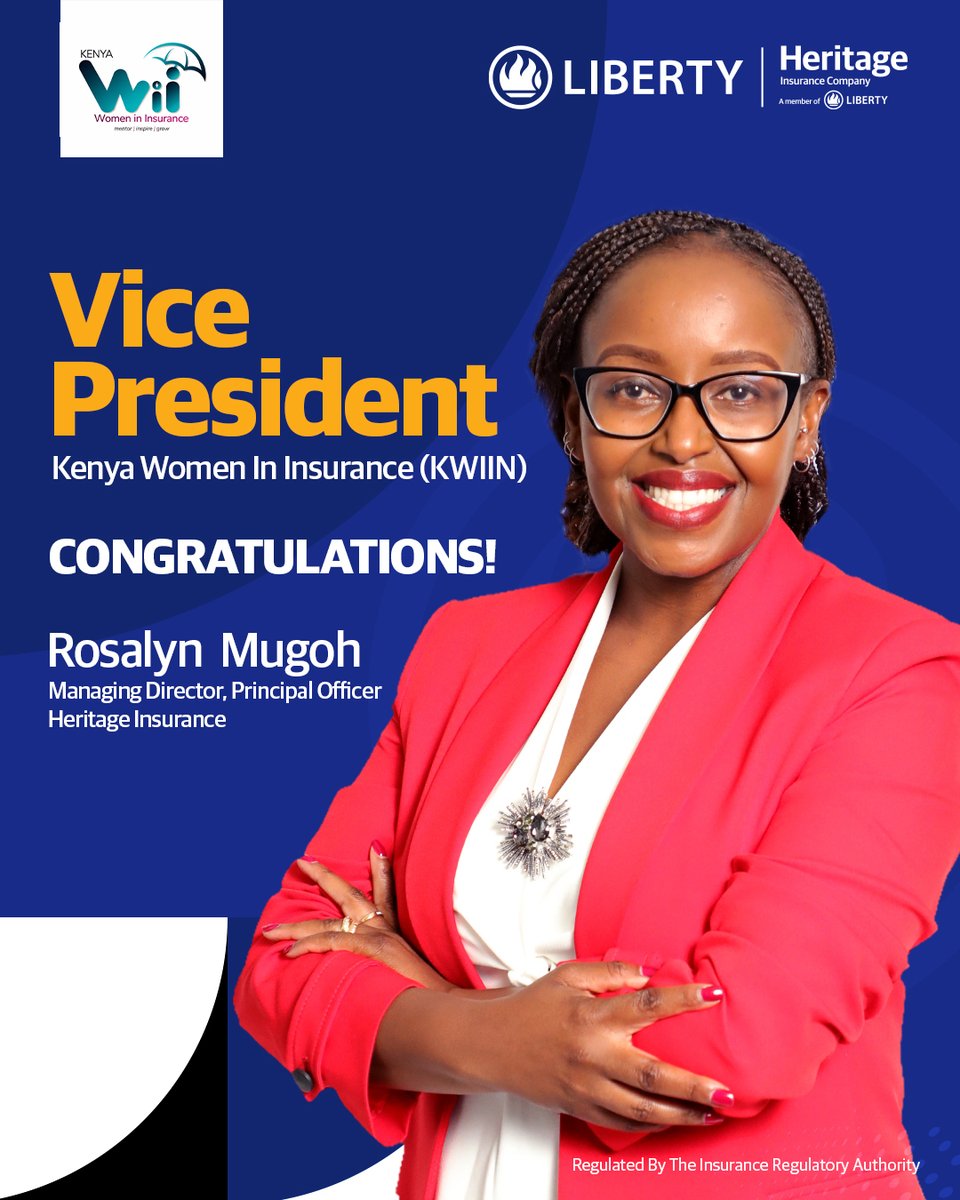 LibertyLifeKe's tweet photo. Congratulations to Rosalyn Mugoh, our Managing Director and Principal Officer at #HeritageInsurance, on her election as Vice President of the Kenya Women in Insurance (#KWIIN).
#WomenInLeadership #InsuranceIndustryKE #LibertyKenya https://t.co/lLNa5agMur