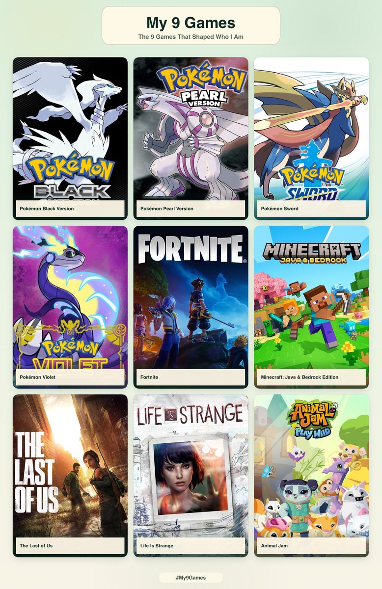 ayeruba's tweet photo. me + the 9 games that shaped me! :p https://t.co/5u6jQyetUe