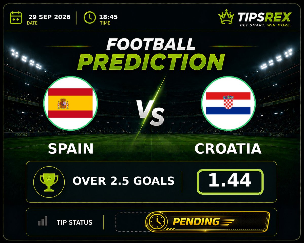Tipsrex's tweet photo. 🔥 Spain vs Croatia
🏆 UEFA Nations League
📊 Over 2.5 goals @ 1.44
➕ Spain to win 1st half @ 1.57
🚩 Corners: Over 9.5 @ 2.02
🟨 Cards: Under 3.5 @ 1.83

Spain have scored 17 in eight and Croatia have conceded 14 in eight, so the away side's defensive record is the weak point in this matchup. Croatia also carry a genuine goal threat, with 11 scored in that same run and an xG of 1.34 away in Portugal, which means Spain will likely need more than one to put this away. The H2H supports it too: five of the last seven meetings went over 2.5, and the average goals per game in that sample is 3.7.

#Spain #Croatia #UefaNationsLeague #betting #footballtips
@Tipsrex
