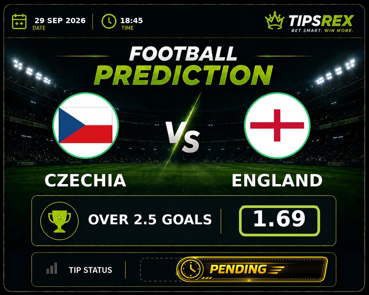 Tipsrex's tweet photo. 🔥 Czechia vs England
🏆 UEFA Nations League
📊 Over 2.5 goals @ 1.69
➕ England to win 1st half @ 1.75
🚩 Corners: Under 9.5 @ 1.64
🟨 Cards: Under 2.5 @ 2.25

England's recent games have been unusually open: the 6-4 in France, the 3-2 in Mexico, the 2-3 against Spain, and even the 2-1 wins over Norway and Congo DR all went over 2.5. Czechia have conceded in seven of their last eight, including three at home to Mexico, and their back three looks vulnerable when the wing-backs advance. With England's attack far superior to anything Czechia have faced recently, the goals line is the most reliable angle here.

#Czechia #England #UefaNationsLeague #betting #footballtips
@Tipsrex