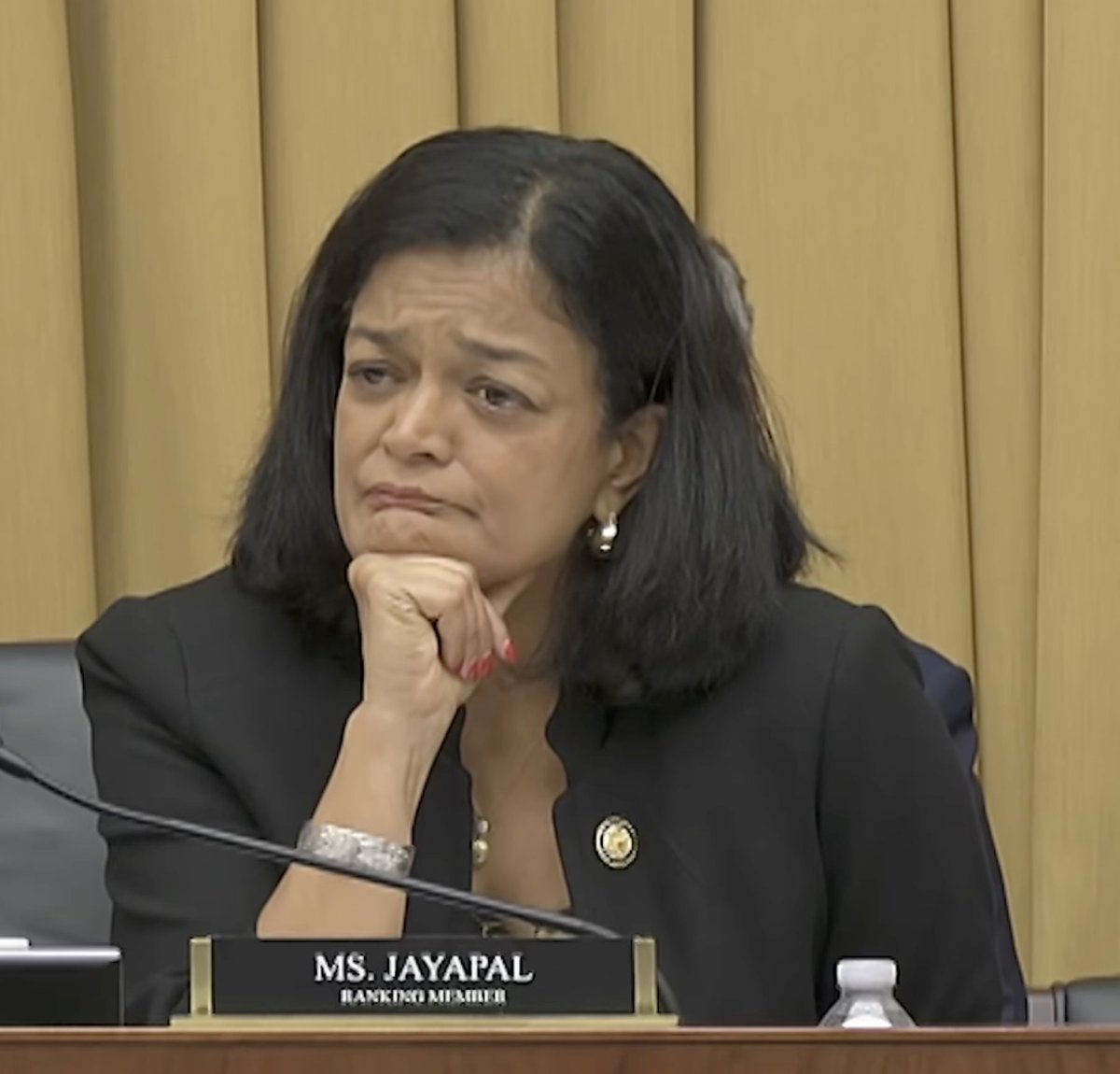 clivebushjd's tweet photo. @RealJamesWoods Ms. Jayapal might have won the resting bitch face. https://t.co/KHqD0wyGYL