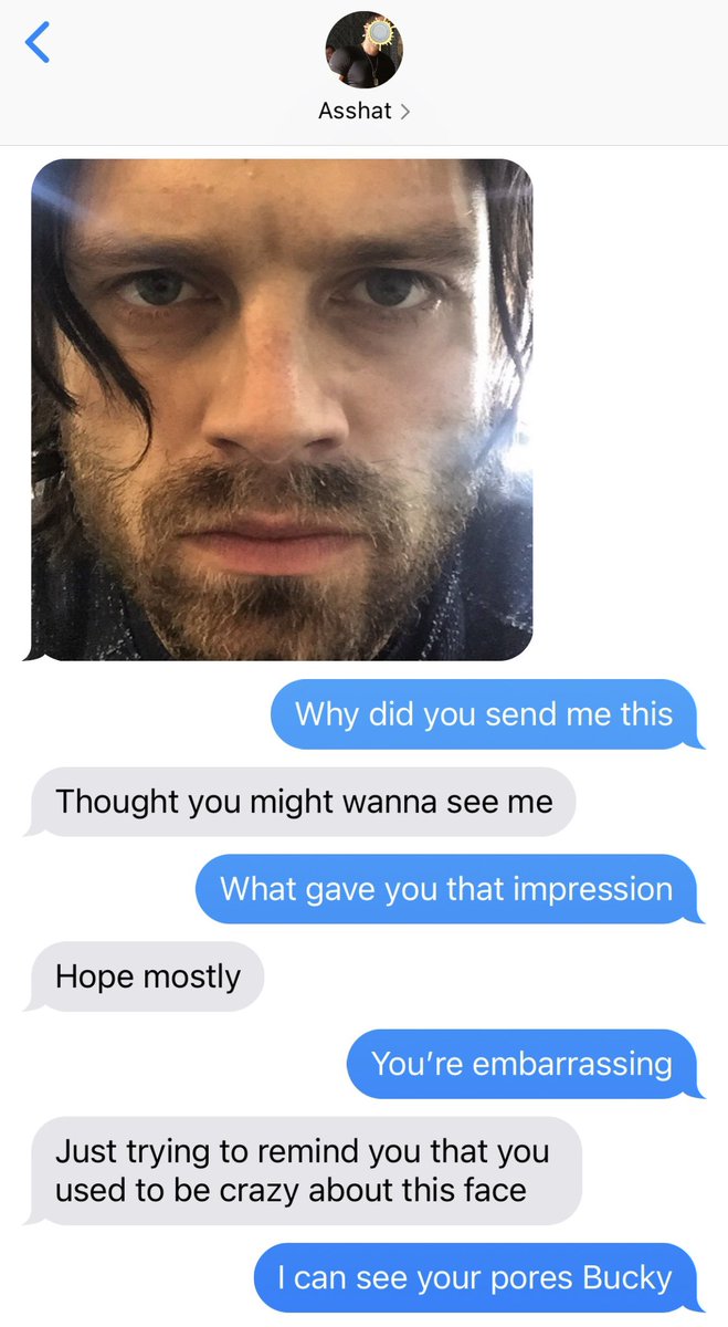 wingsnmetal's tweet photo. #sambucky texts because bucky is down horrendous https://t.co/tKotWspjDX