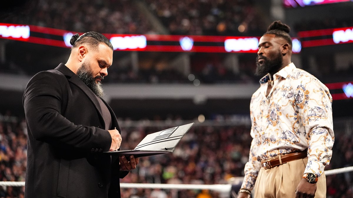 WWEAustralia's tweet photo. Today on #WWERaw, Bronson Reed accepted Oba Femi’s challenge for #MITB PLUS The Bloodline and 946 went to WAR! 

FULL RESULTS: https://t.co/bFROtMVvrj https://t.co/Hlgyb1hWZy