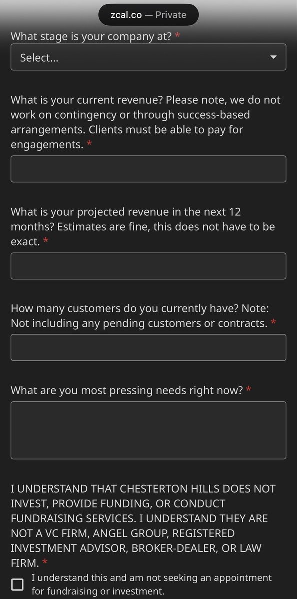 JasperTheVC's tweet photo. @SFourdrinier @binghott @alexmedick It’s even in my booking form, because I want it to be perfectly clear to anyone who may be curious. One of my partners in the firm is a lawyer, we don’t do any of that. If they want it, I can refer out. But that’s not how our capital readiness (incubator) practice works. https://t.co/EJhH4cd1v9