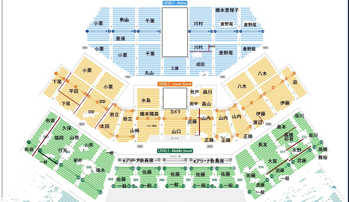 AKB48SKE48HKT48's tweet photo. 【画像】AKB48・Kアリーナコンサート 推し席配置図キタ━━(((ﾟ∀ﾟ)))━━━━━!! (あくまで目安です)【推しが好きishコンサート】 

https://t.co/NiCdzcCnYw https://t.co/N4ezQZ8smT