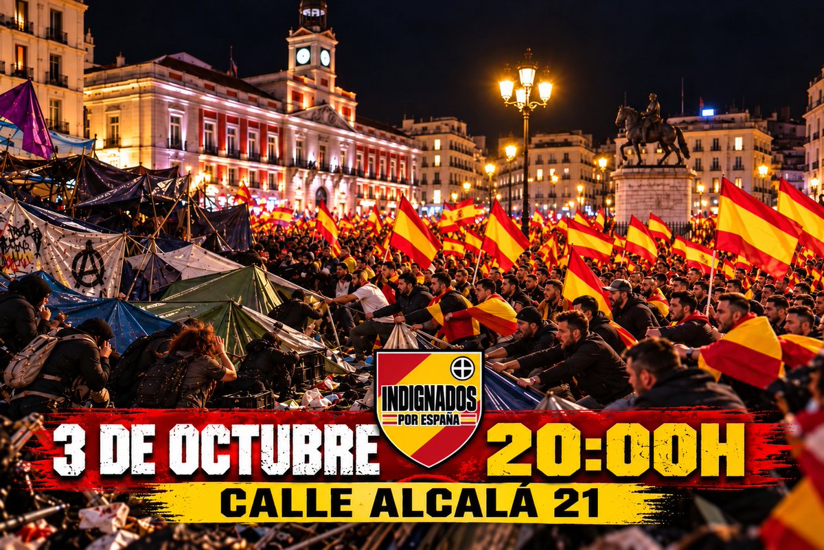 PedroChaparroDN's tweet photo. Dicen que son indesalojables, pero bastaría con un grupo decidido de valientes para correrlos y echarlos a patadas. A los acampados en Sol, no les importa Mari Carmen ni la vivienda social, ni mucho menos las chiquillas violadas en los campamentos Ceutíes y las inseguras calles de toda España a causa de la invasión migratoria.  Estos Antifas de mierda son los buitres carroñeros de la Anti-España. Apoyo total a estas convocatorias de verdaderos "INDIGNADOS por España".